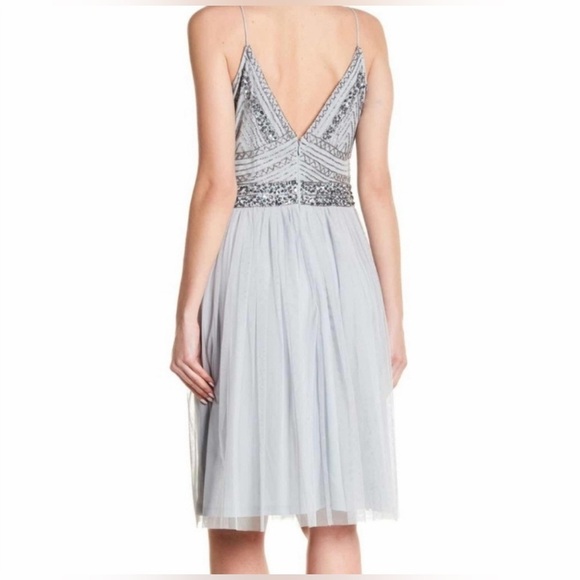 MARINA dress spaghetti strap gorgeous beaded bodice gray silver blue sz 12 EUC - Picture 2 of 16